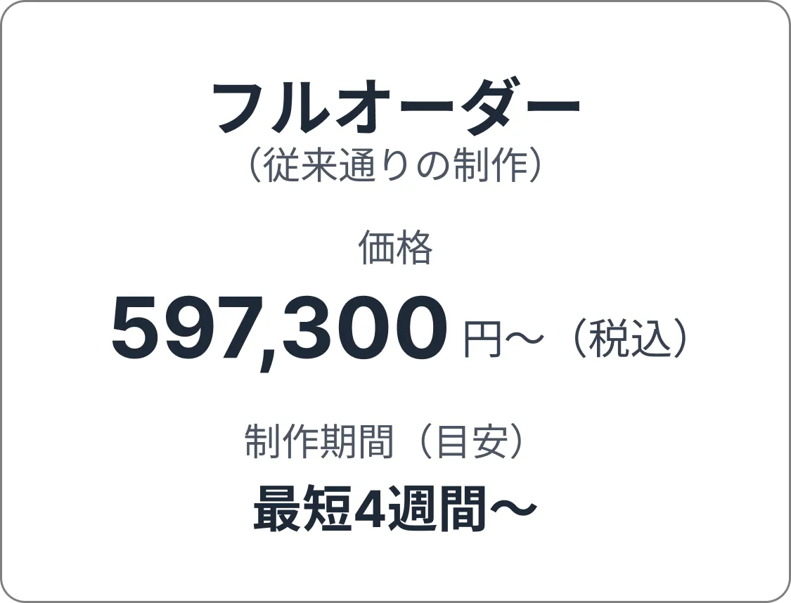 従来通りの制作なら税込597,300円で制作期間は最短4週間